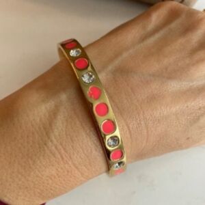 Kate Spade Gold Tone Bright Pink Bangle Bracele With Crystals